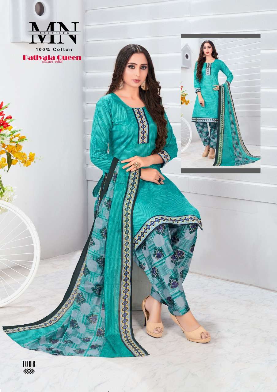 PATIYALA QUEEN BY M N TEXTILE 1001 TO 1010 SERIES SUITS BEAUTIFUL FANCY COLORFUL STYLISH PARTY WEAR & OCCASIONAL WEAR CAMBRIC COTTON PRINTED DRESSES AT WHOLESALE PRICE