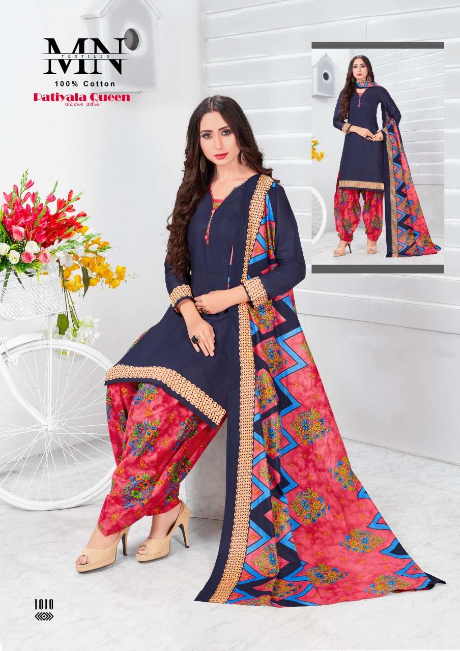 PATIYALA QUEEN BY M N TEXTILE 1001 TO 1010 SERIES SUITS BEAUTIFUL FANCY COLORFUL STYLISH PARTY WEAR & OCCASIONAL WEAR CAMBRIC COTTON PRINTED DRESSES AT WHOLESALE PRICE