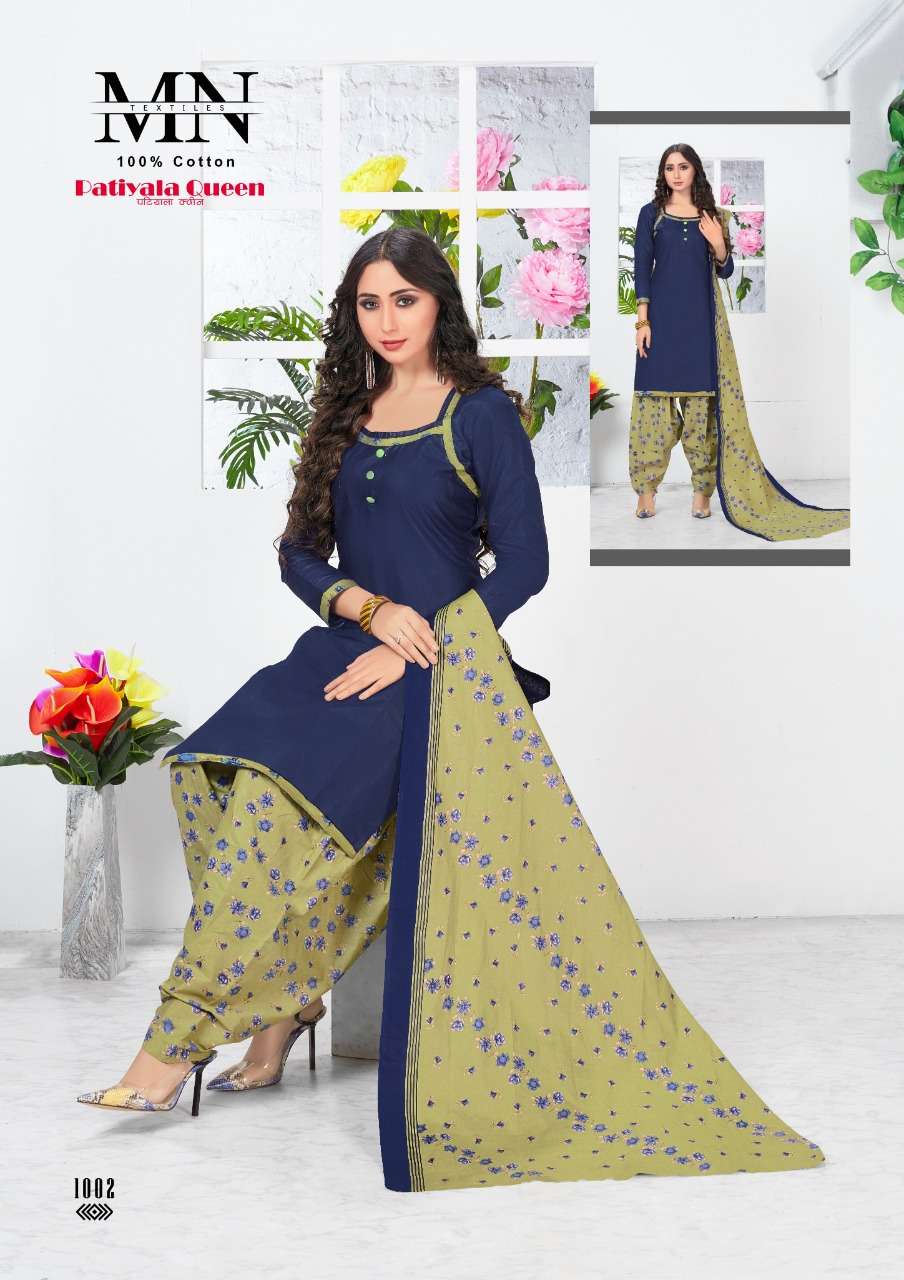 PATIYALA QUEEN BY M N TEXTILE 1001 TO 1010 SERIES SUITS BEAUTIFUL FANCY COLORFUL STYLISH PARTY WEAR & OCCASIONAL WEAR CAMBRIC COTTON PRINTED DRESSES AT WHOLESALE PRICE