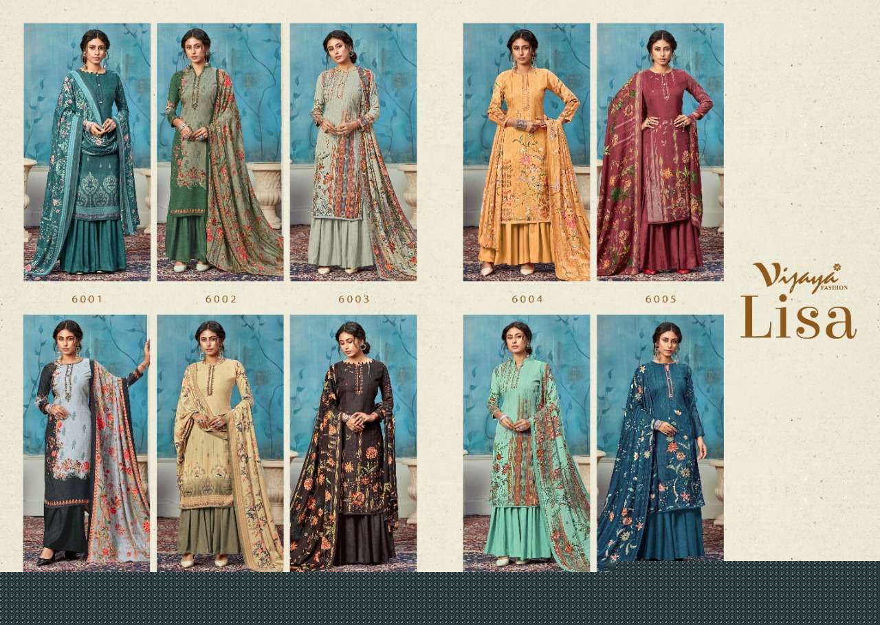 LISA BY VIJAYA FASHION 6001 TO 6010 SERIES SUITS BEAUTIFUL FANCY COLORFUL STYLISH PARTY WEAR & OCCASIONAL WEAR PURE PASHMINA DOBBY PRINTED DRESSES AT WHOLESALE PRICE