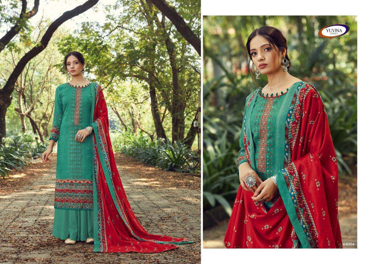 WINTER RAAGA BY YUVINA EXPORTS 64001 TO 64008 SERIES SUITS BEAUTIFUL FANCY COLORFUL STYLISH PARTY WEAR & OCCASIONAL WEAR PURE PASHMINA PRINTED DRESSES AT WHOLESALE PRICE