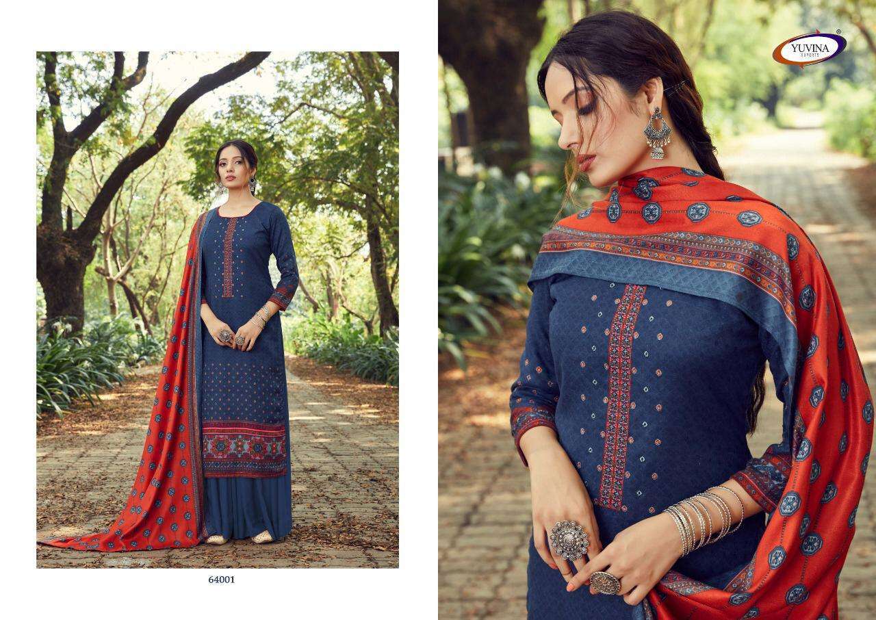 WINTER RAAGA BY YUVINA EXPORTS 64001 TO 64008 SERIES SUITS BEAUTIFUL FANCY COLORFUL STYLISH PARTY WEAR & OCCASIONAL WEAR PURE PASHMINA PRINTED DRESSES AT WHOLESALE PRICE
