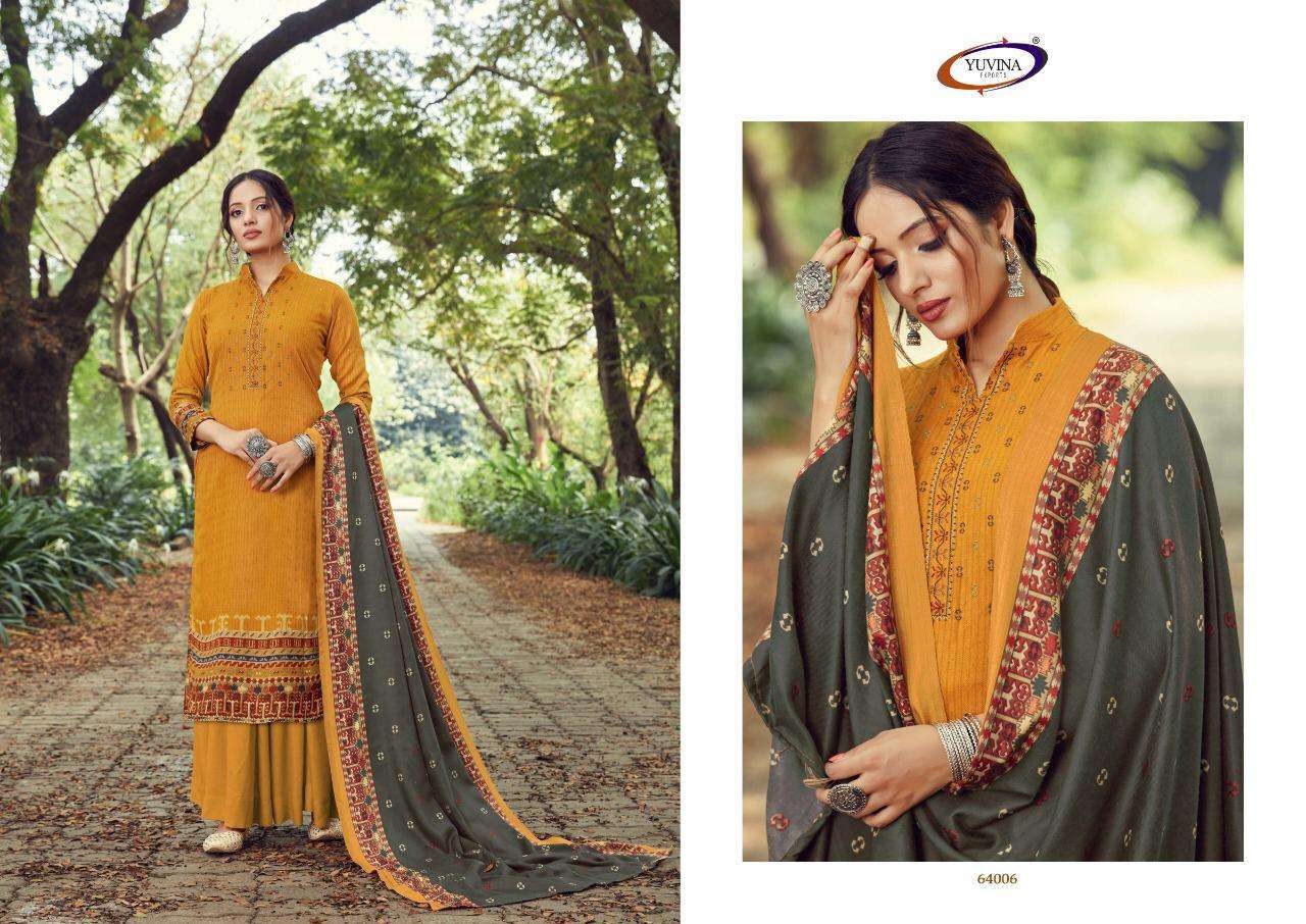 WINTER RAAGA BY YUVINA EXPORTS 64001 TO 64008 SERIES SUITS BEAUTIFUL FANCY COLORFUL STYLISH PARTY WEAR & OCCASIONAL WEAR PURE PASHMINA PRINTED DRESSES AT WHOLESALE PRICE