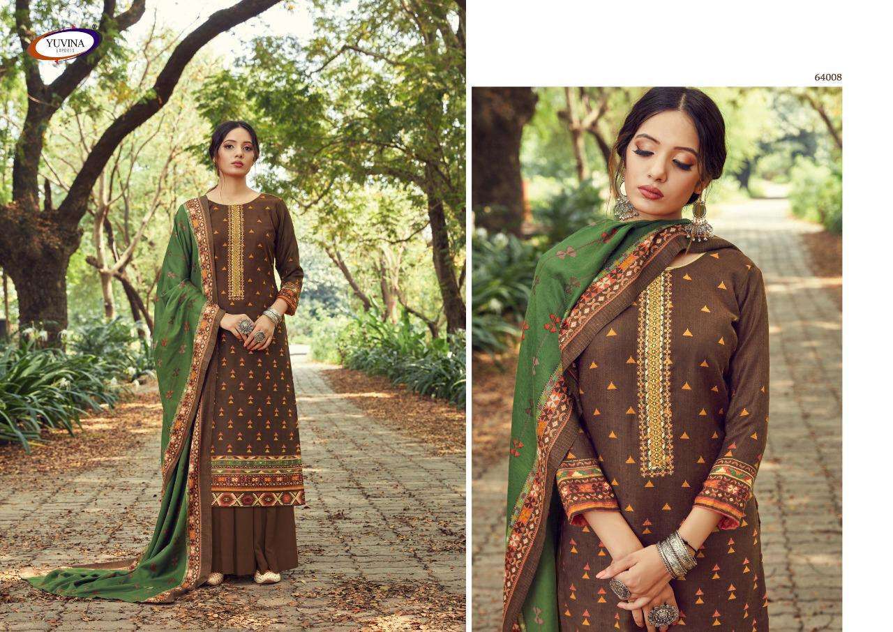 WINTER RAAGA BY YUVINA EXPORTS 64001 TO 64008 SERIES SUITS BEAUTIFUL FANCY COLORFUL STYLISH PARTY WEAR & OCCASIONAL WEAR PURE PASHMINA PRINTED DRESSES AT WHOLESALE PRICE