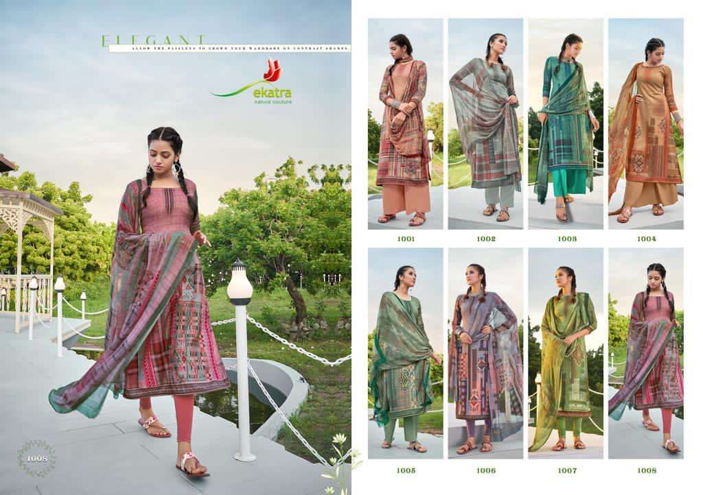 AURUM BY EKATRA 1001 TO 1008 SERIES SUITS BEAUTIFUL FANCY COLORFUL STYLISH PARTY WEAR & OCCASIONAL WEAR PURE PASHMINA PRINTED DRESSES AT WHOLESALE PRICE