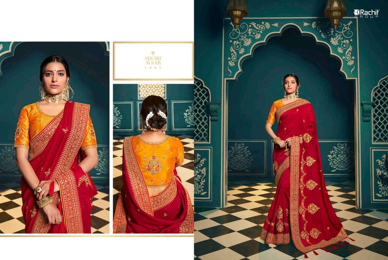 RACHIT 1001 SERIES BY RACHIT 1001 TO 1014 SERIES COLORFUL BEAUTIFUL FANCY PARTY WEAR & TRADITIONAL WEAR SATIN GEORGETTE SAREES AT WHOLESALE PRICE