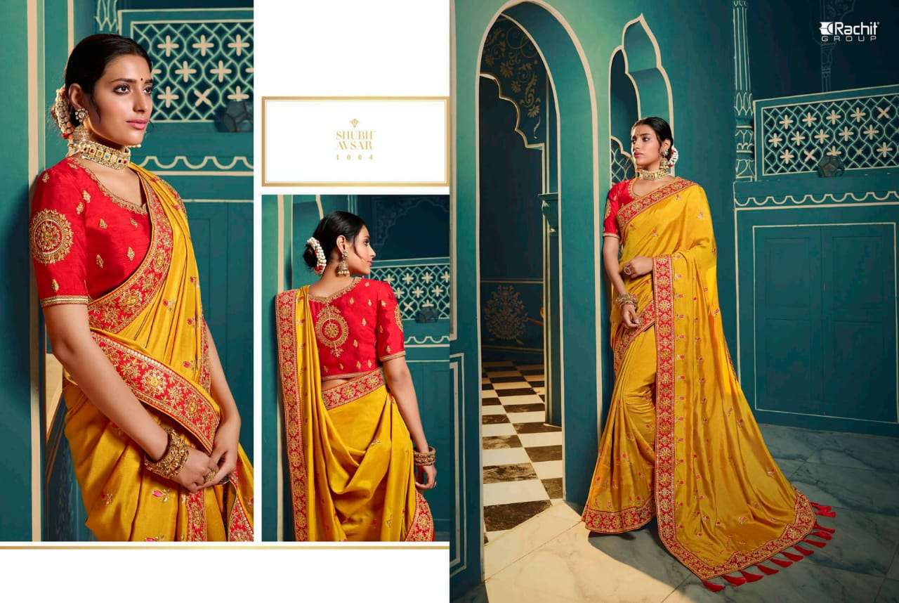 RACHIT 1001 SERIES BY RACHIT 1001 TO 1014 SERIES COLORFUL BEAUTIFUL FANCY PARTY WEAR & TRADITIONAL WEAR SATIN GEORGETTE SAREES AT WHOLESALE PRICE