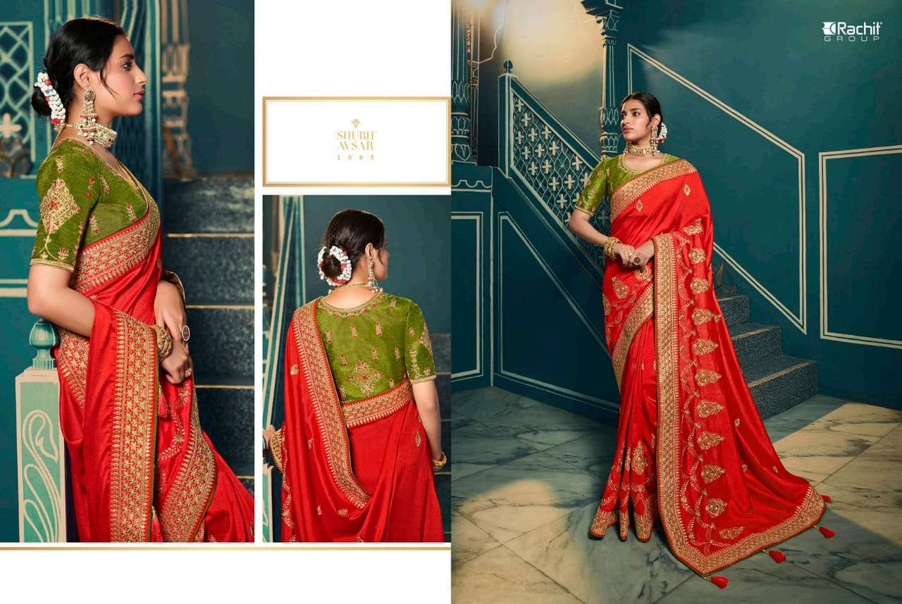 RACHIT 1001 SERIES BY RACHIT 1001 TO 1014 SERIES COLORFUL BEAUTIFUL FANCY PARTY WEAR & TRADITIONAL WEAR SATIN GEORGETTE SAREES AT WHOLESALE PRICE