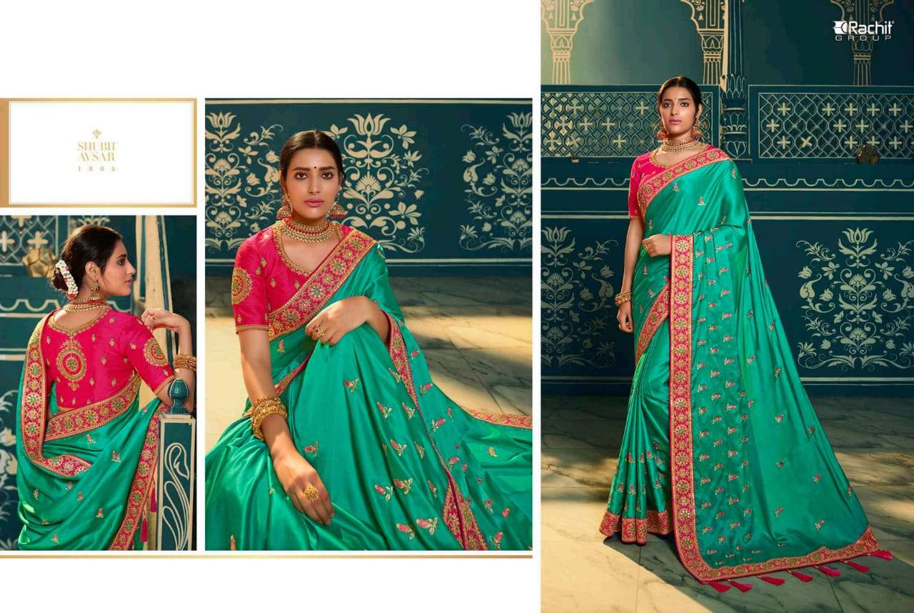RACHIT 1001 SERIES BY RACHIT 1001 TO 1014 SERIES COLORFUL BEAUTIFUL FANCY PARTY WEAR & TRADITIONAL WEAR SATIN GEORGETTE SAREES AT WHOLESALE PRICE