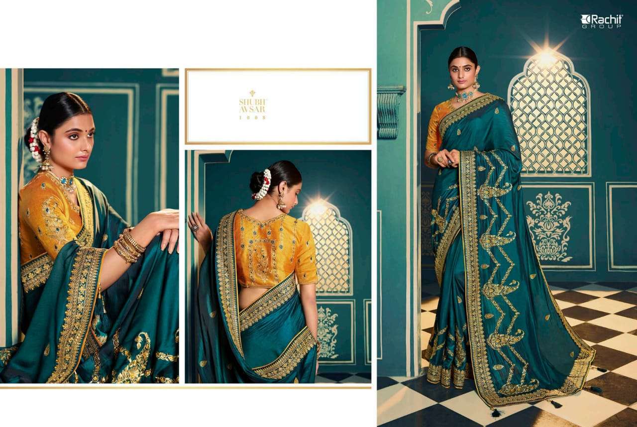 RACHIT 1001 SERIES BY RACHIT 1001 TO 1014 SERIES COLORFUL BEAUTIFUL FANCY PARTY WEAR & TRADITIONAL WEAR SATIN GEORGETTE SAREES AT WHOLESALE PRICE