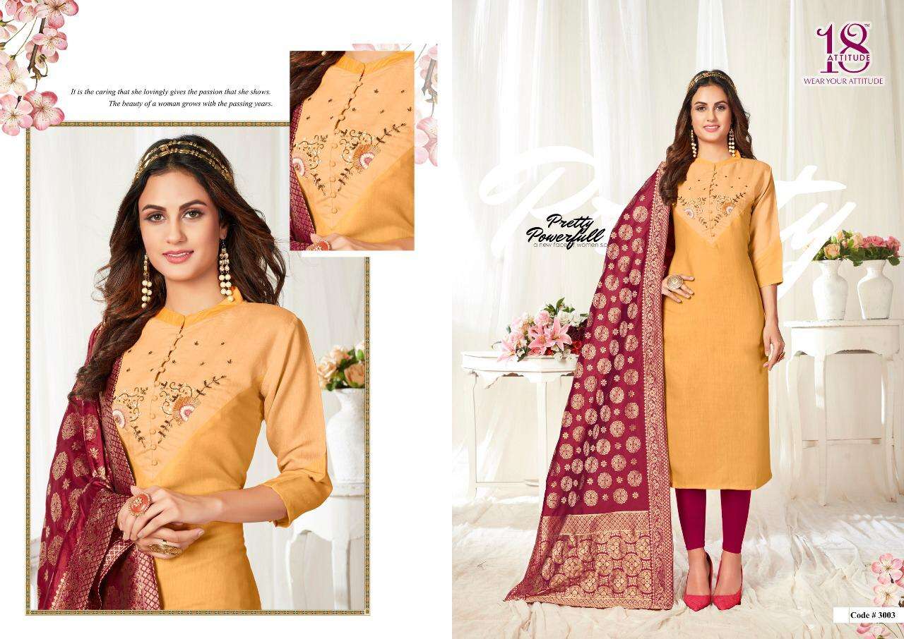 ODHNI VOL-3 BY 18 ATTITUDE 3001 TO 3007 SERIES DESIGNER BEAUTIFUL STYLISH FANCY COLORFUL CASUAL WEAR & ETHNIC WEAR & READY TO WEAR LINEN SARTIN PRINTED KURTIS AT WHOLESALE PRICE