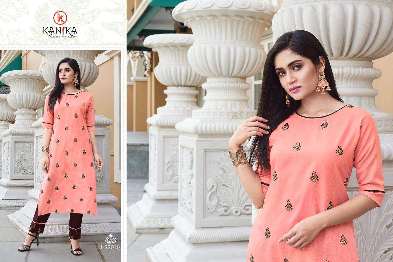 JULITE VOL-2 BY KANIKA 22007 TO 22012 SERIES DESIGNER BEAUTIFUL STYLISH FANCY COLORFUL CASUAL WEAR & ETHNIC WEAR & READY TO WEAR RUBY SLUB WITH EMBROIDERY KURTIS AT WHOLESALE PRICE