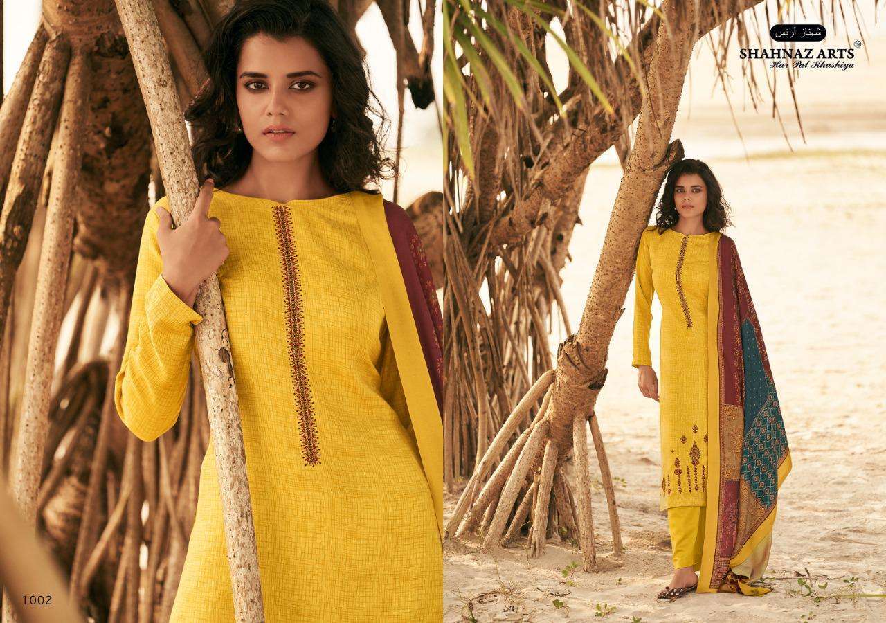 ZARSA BY SHAHNAZ ARTS 1001 TO 1008 SERIES SUITS BEAUTIFUL FANCY COLORFUL STYLISH PARTY WEAR & OCCASIONAL WEAR PASHMINA PRINTED WITH EMBROIDERY DRESSES AT WHOLESALE PRICE