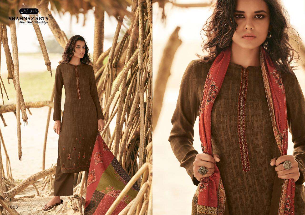 ZARSA BY SHAHNAZ ARTS 1001 TO 1008 SERIES SUITS BEAUTIFUL FANCY COLORFUL STYLISH PARTY WEAR & OCCASIONAL WEAR PASHMINA PRINTED WITH EMBROIDERY DRESSES AT WHOLESALE PRICE