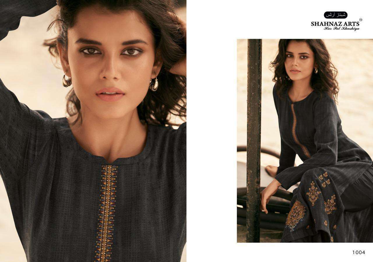 ZARSA BY SHAHNAZ ARTS 1001 TO 1008 SERIES SUITS BEAUTIFUL FANCY COLORFUL STYLISH PARTY WEAR & OCCASIONAL WEAR PASHMINA PRINTED WITH EMBROIDERY DRESSES AT WHOLESALE PRICE