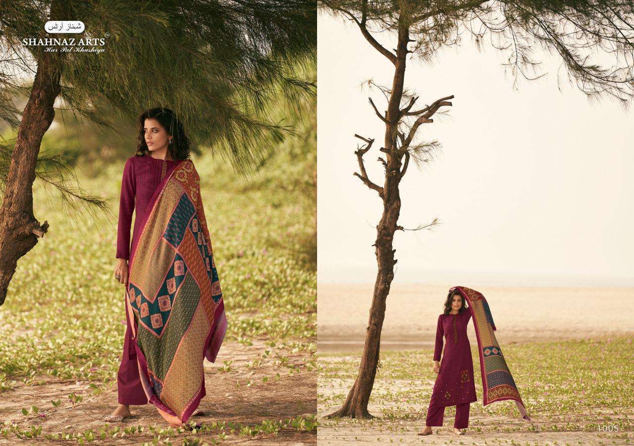 ZARSA BY SHAHNAZ ARTS 1001 TO 1008 SERIES SUITS BEAUTIFUL FANCY COLORFUL STYLISH PARTY WEAR & OCCASIONAL WEAR PASHMINA PRINTED WITH EMBROIDERY DRESSES AT WHOLESALE PRICE