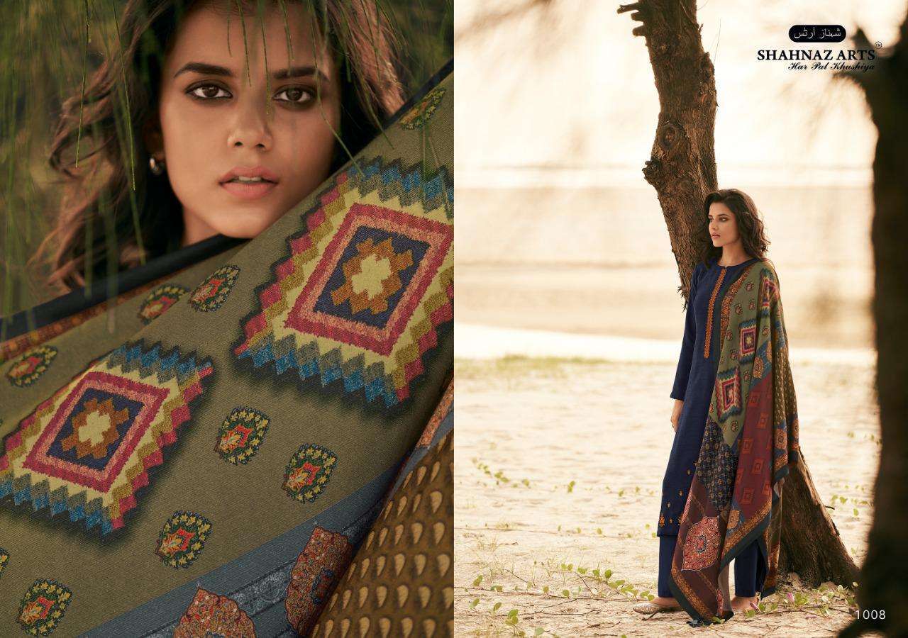 ZARSA BY SHAHNAZ ARTS 1001 TO 1008 SERIES SUITS BEAUTIFUL FANCY COLORFUL STYLISH PARTY WEAR & OCCASIONAL WEAR PASHMINA PRINTED WITH EMBROIDERY DRESSES AT WHOLESALE PRICE
