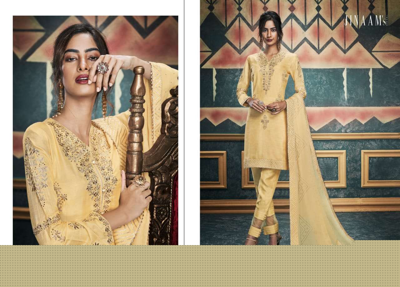 ALISHA BY JINAAM DRESSES 8297 TO 8303 SERIES SUITS BEAUTIFUL FANCY COLORFUL STYLISH PARTY WEAR & OCCASIONAL WEAR DYED RUSSIAN SILK WITH EMBROIDERY DRESSES AT WHOLESALE PRICE