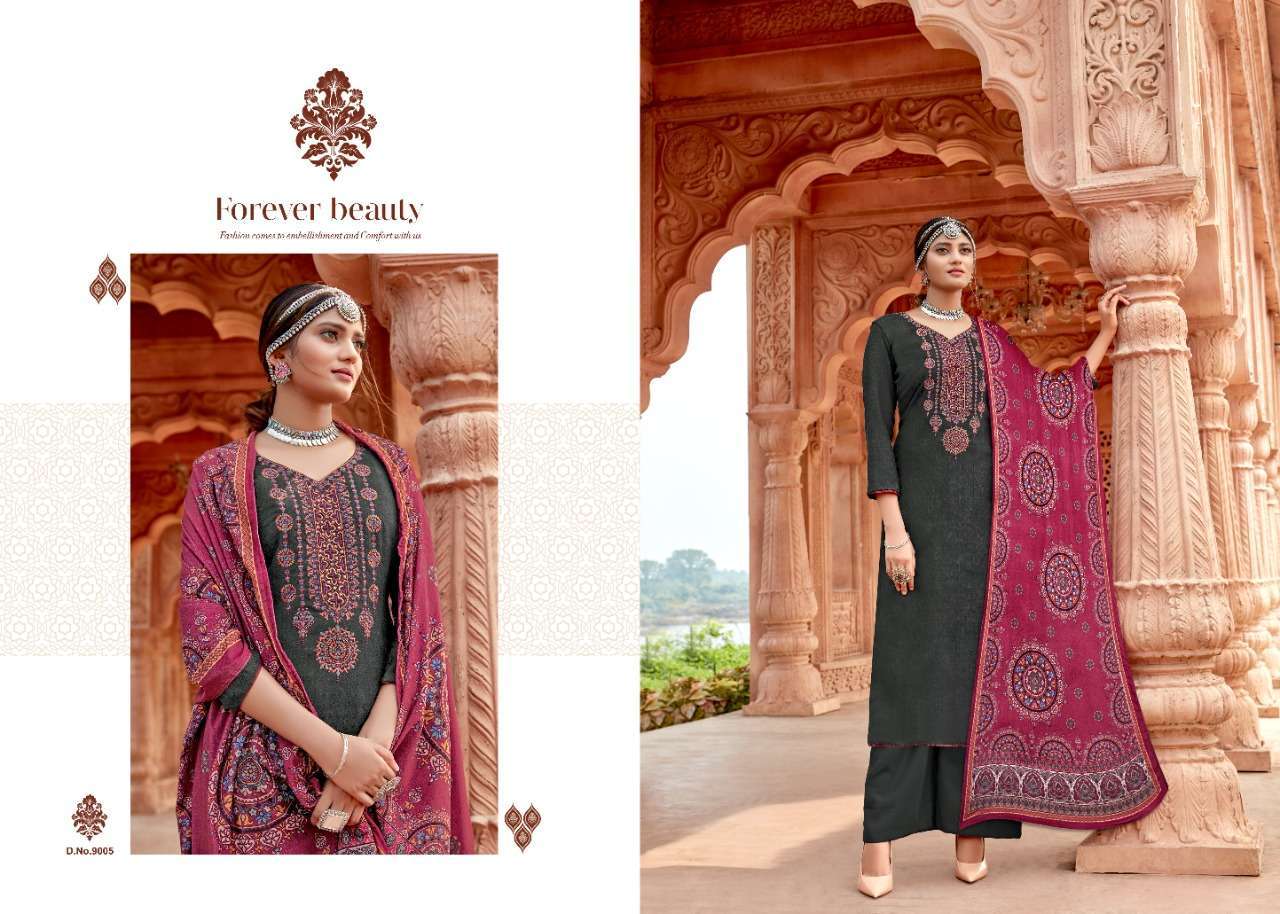 AMAYAH VOL-9 BY ZSM 9001 TO 9008 SERIES SUITS BEAUTIFUL FANCY COLORFUL STYLISH PARTY WEAR & OCCASIONAL WEAR I BALL PASHMINA PRINTED WITH EMBROIDERY DRESSES AT WHOLESALE PRICE