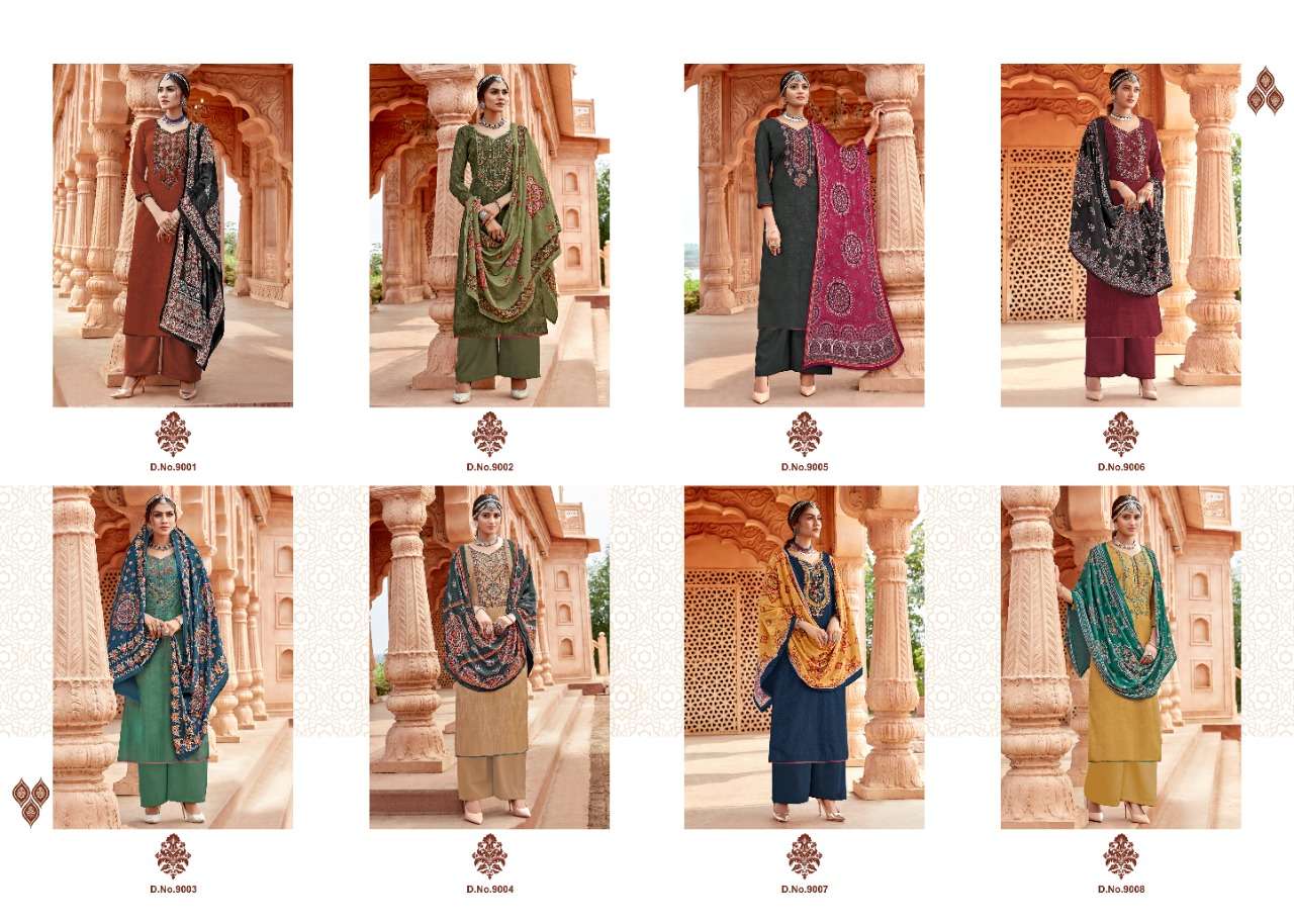 AMAYAH VOL-9 BY ZSM 9001 TO 9008 SERIES SUITS BEAUTIFUL FANCY COLORFUL STYLISH PARTY WEAR & OCCASIONAL WEAR I BALL PASHMINA PRINTED WITH EMBROIDERY DRESSES AT WHOLESALE PRICE