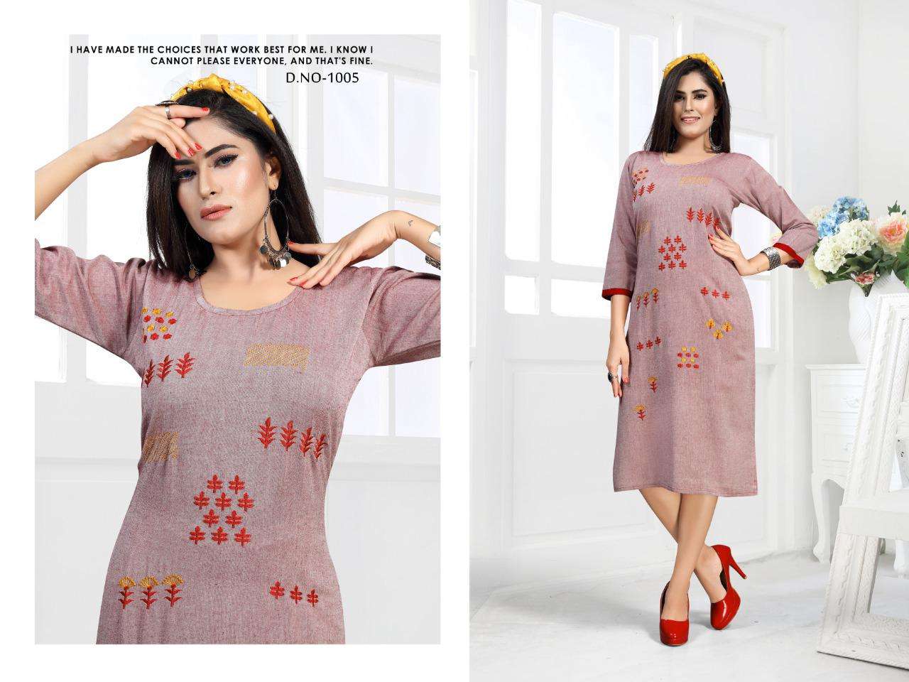 MAXIMA BY S S KURTIS 1001 TO 1008 SERIES STYLISH FANCY BEAUTIFUL COLORFUL CASUAL WEAR & ETHNIC WEAR RAYON FLEX EMBROIDERED KURTIS AT WHOLESALE PRICE