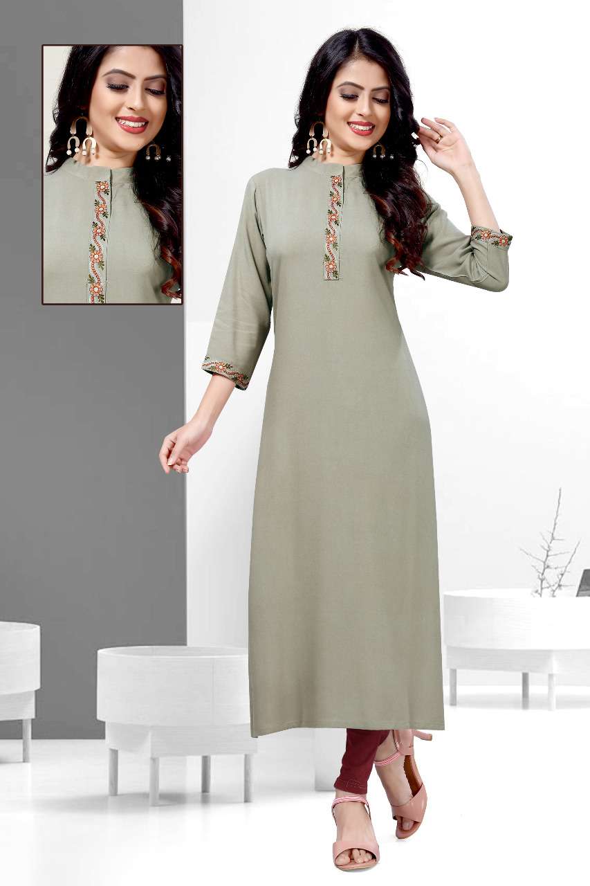 KARIGARI BY SNAPSTYLE 101 TO 110 SERIES STYLISH FANCY BEAUTIFUL COLORFUL CASUAL WEAR & ETHNIC WEAR RAYON EMBROIDERED KURTIS AT WHOLESALE PRICE