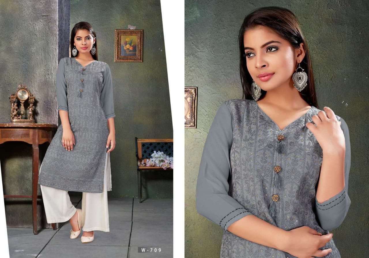 CHICKEN KARI BY SNAPSTYLE 709 TO 714 SERIES BEAUTIFUL STYLISH FANCY COLORFUL CASUAL WEAR & ETHNIC WEAR & READY TO WEAR FANCY EMBROIDERED KURTIS WITH BOTTOM AT WHOLESALE PRICE