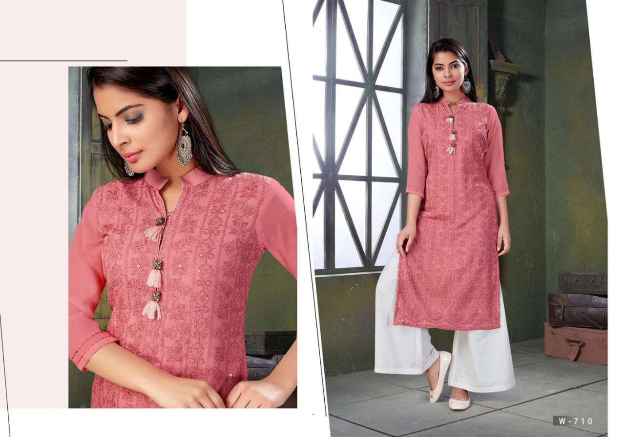 CHICKEN KARI BY SNAPSTYLE 709 TO 714 SERIES BEAUTIFUL STYLISH FANCY COLORFUL CASUAL WEAR & ETHNIC WEAR & READY TO WEAR FANCY EMBROIDERED KURTIS WITH BOTTOM AT WHOLESALE PRICE