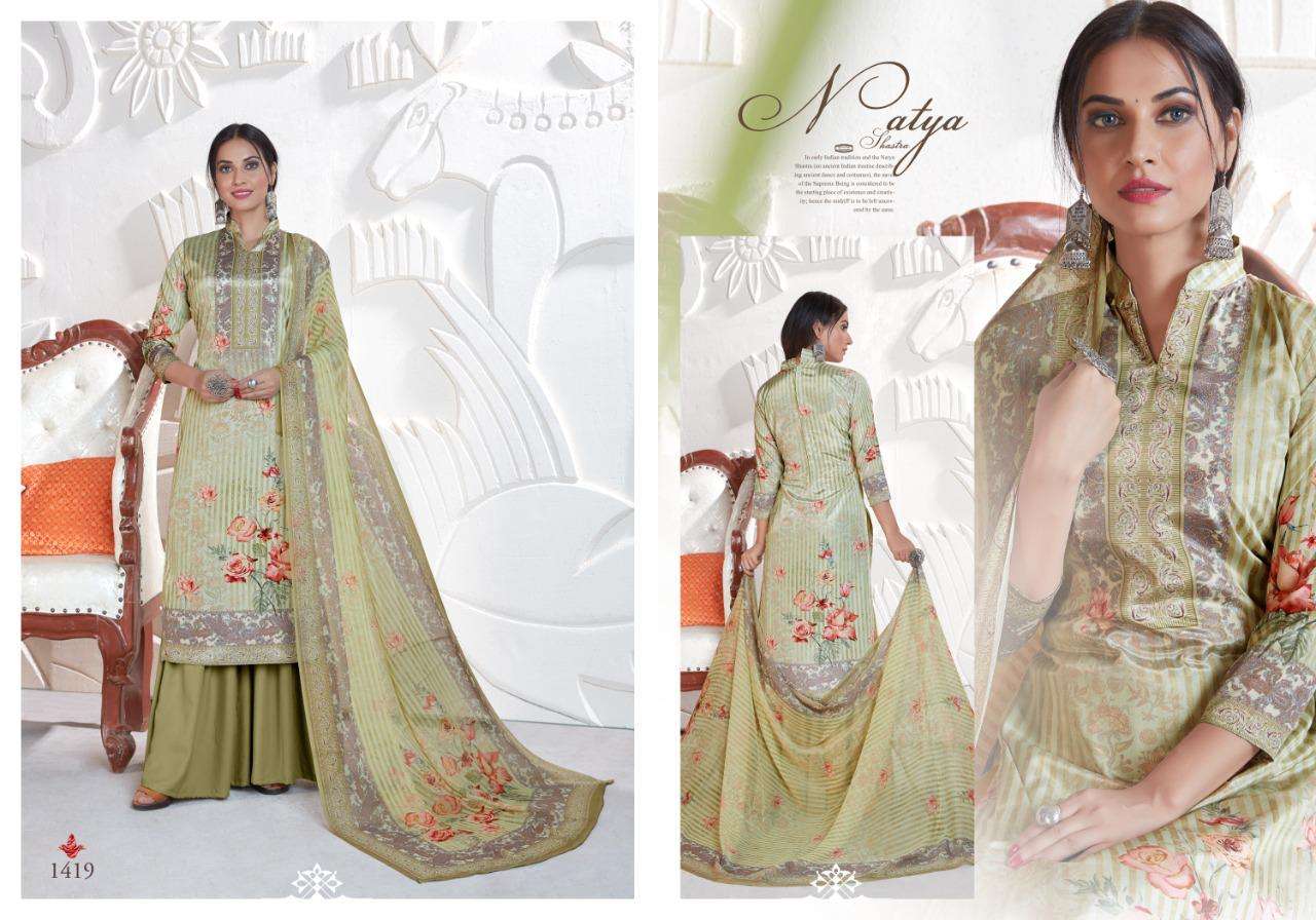 SHAN-E-PUNJAB BY RANI TRENDZ 1414 TO 1421 SERIES INDIAN TRADITIONAL WEAR COLLECTION BEAUTIFUL STYLISH FANCY COLORFUL PARTY WEAR & OCCASIONAL WEAR HEAVY SILK CREPE DRESSES AT WHOLESALE PRICE
