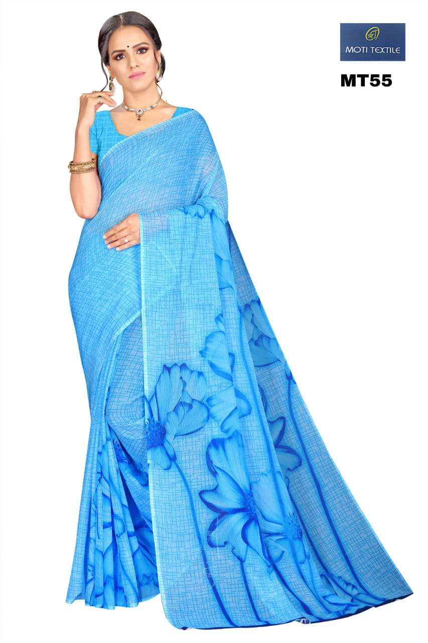 DAIZY BY MOTI TEXTILE 53 TO 58 SERIES INDIAN TRADITIONAL WEAR COLLECTION BEAUTIFUL STYLISH FANCY COLORFUL PARTY WEAR & OCCASIONAL WEAR CHIFFON DIGITAL PRINT SAREES AT WHOLESALE PRICE