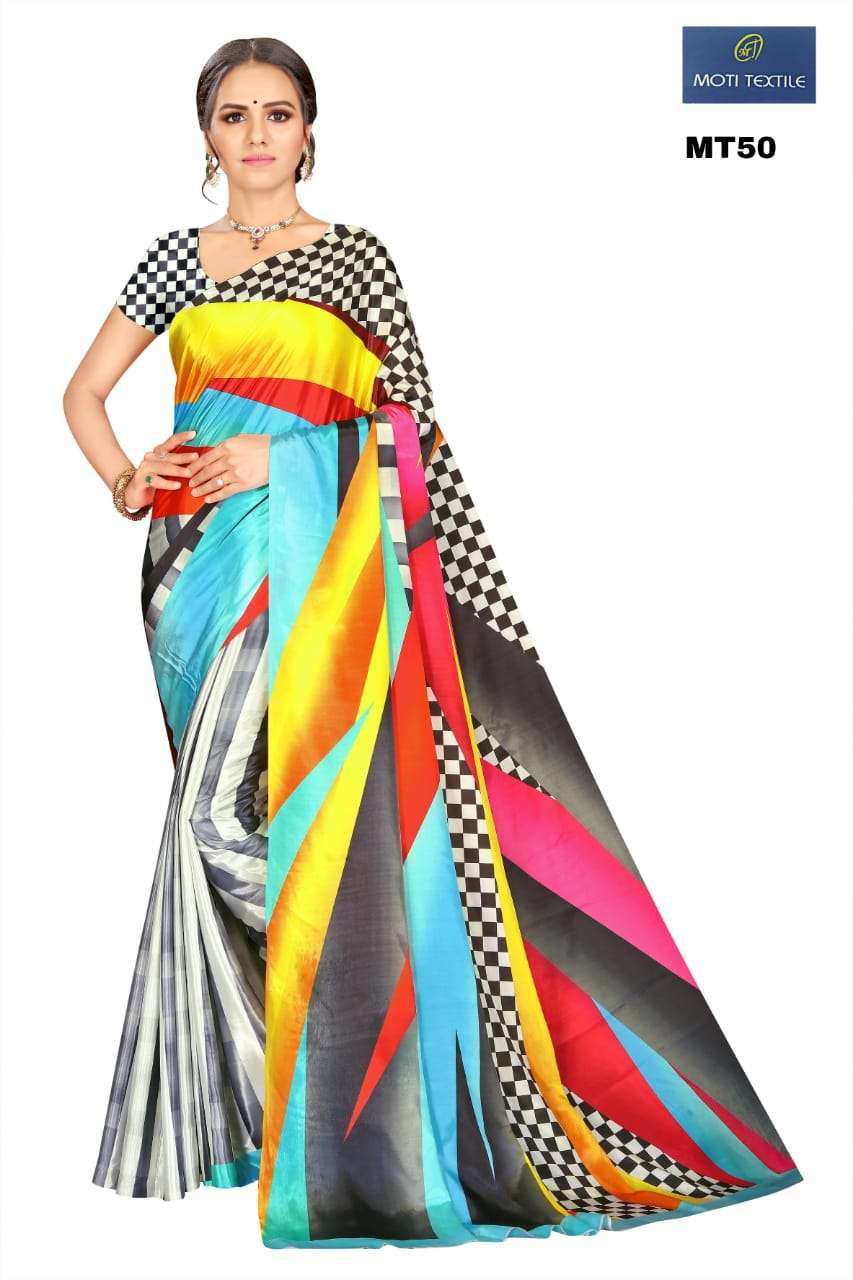 NAYRA BY MOTI TEXTILE 48 TO 52 SERIES INDIAN TRADITIONAL WEAR COLLECTION BEAUTIFUL STYLISH FANCY COLORFUL PARTY WEAR & OCCASIONAL WEAR SILK CREPE DIGITAL PRINT SAREES AT WHOLESALE PRICE