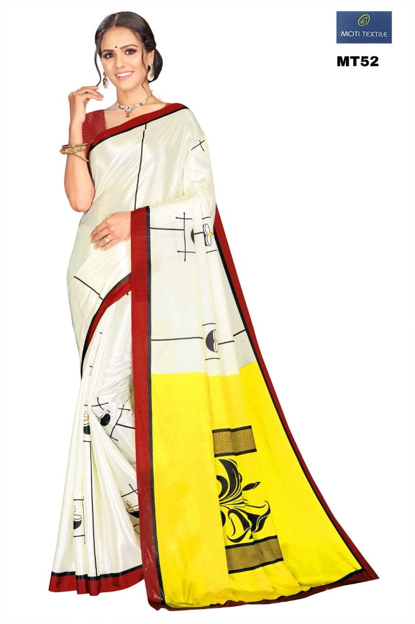 NAYRA BY MOTI TEXTILE 48 TO 52 SERIES INDIAN TRADITIONAL WEAR COLLECTION BEAUTIFUL STYLISH FANCY COLORFUL PARTY WEAR & OCCASIONAL WEAR SILK CREPE DIGITAL PRINT SAREES AT WHOLESALE PRICE