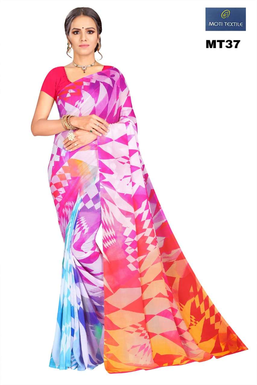 AAROHI BY MOTI TEXTILE 36 TO 47 SERIES INDIAN TRADITIONAL WEAR COLLECTION BEAUTIFUL STYLISH FANCY COLORFUL PARTY WEAR & OCCASIONAL WEAR GEORGETTE DIGITAL PRINT SAREES AT WHOLESALE PRICE
