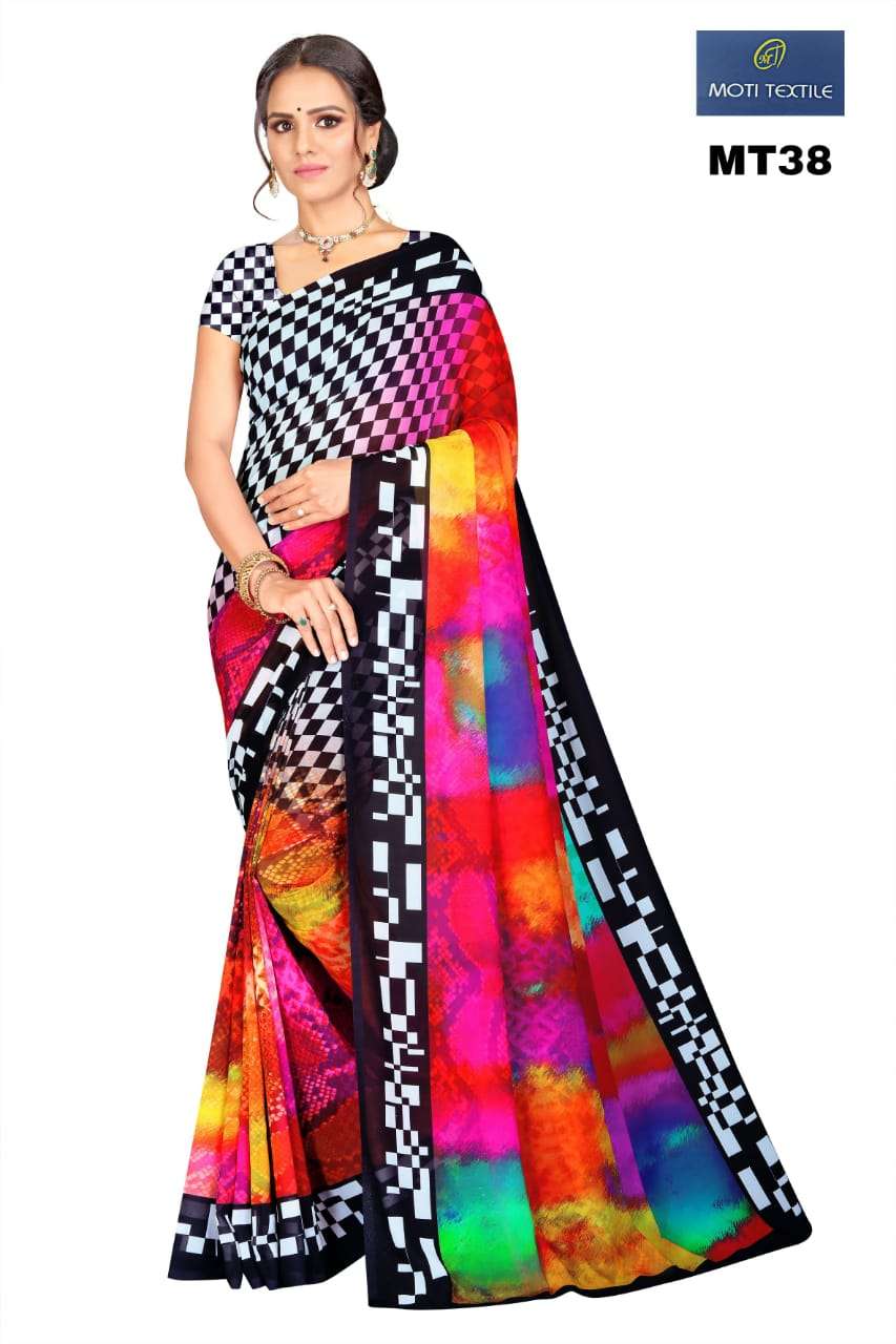 AAROHI BY MOTI TEXTILE 36 TO 47 SERIES INDIAN TRADITIONAL WEAR COLLECTION BEAUTIFUL STYLISH FANCY COLORFUL PARTY WEAR & OCCASIONAL WEAR GEORGETTE DIGITAL PRINT SAREES AT WHOLESALE PRICE
