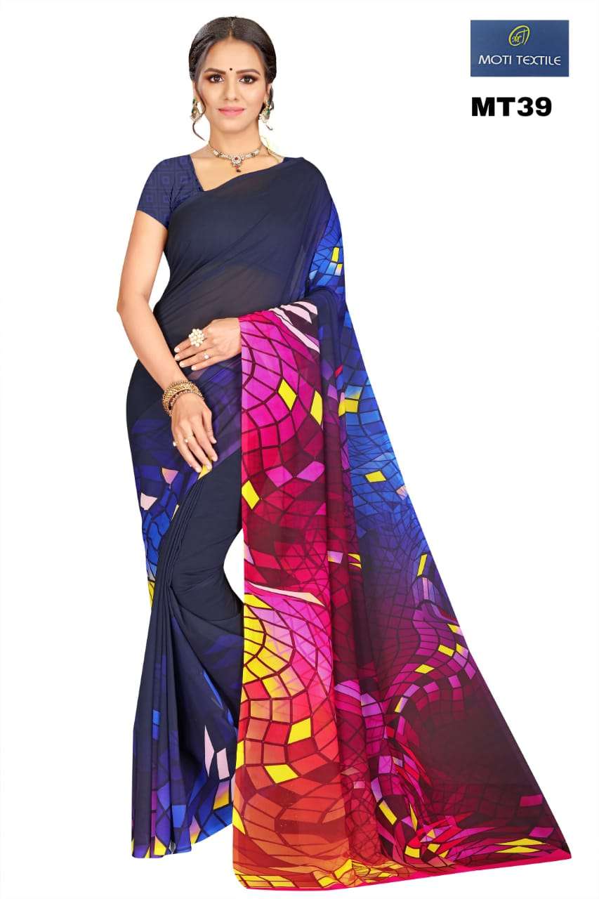 AAROHI BY MOTI TEXTILE 36 TO 47 SERIES INDIAN TRADITIONAL WEAR COLLECTION BEAUTIFUL STYLISH FANCY COLORFUL PARTY WEAR & OCCASIONAL WEAR GEORGETTE DIGITAL PRINT SAREES AT WHOLESALE PRICE