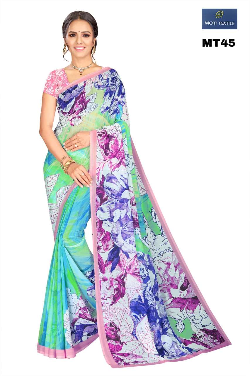 AAROHI BY MOTI TEXTILE 36 TO 47 SERIES INDIAN TRADITIONAL WEAR COLLECTION BEAUTIFUL STYLISH FANCY COLORFUL PARTY WEAR & OCCASIONAL WEAR GEORGETTE DIGITAL PRINT SAREES AT WHOLESALE PRICE