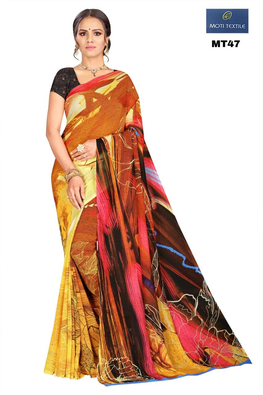 AAROHI BY MOTI TEXTILE 36 TO 47 SERIES INDIAN TRADITIONAL WEAR COLLECTION BEAUTIFUL STYLISH FANCY COLORFUL PARTY WEAR & OCCASIONAL WEAR GEORGETTE DIGITAL PRINT SAREES AT WHOLESALE PRICE