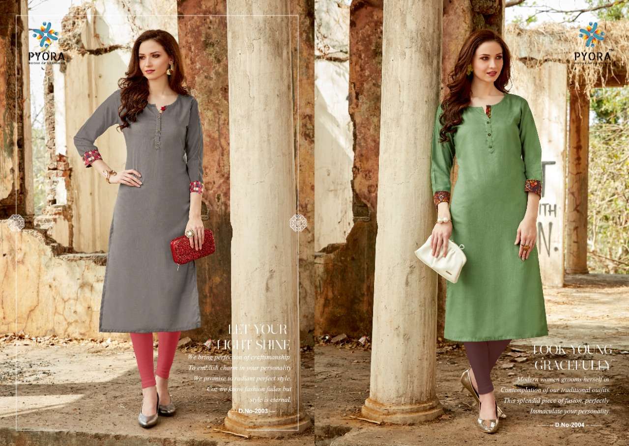 THAVKI VOL-2 BY PYORA 2001 TO 2006 SERIES STYLISH FANCY BEAUTIFUL COLORFUL CASUAL WEAR & ETHNIC WEAR PURE RAYON SLUB KURTIS AT WHOLESALE PRICE