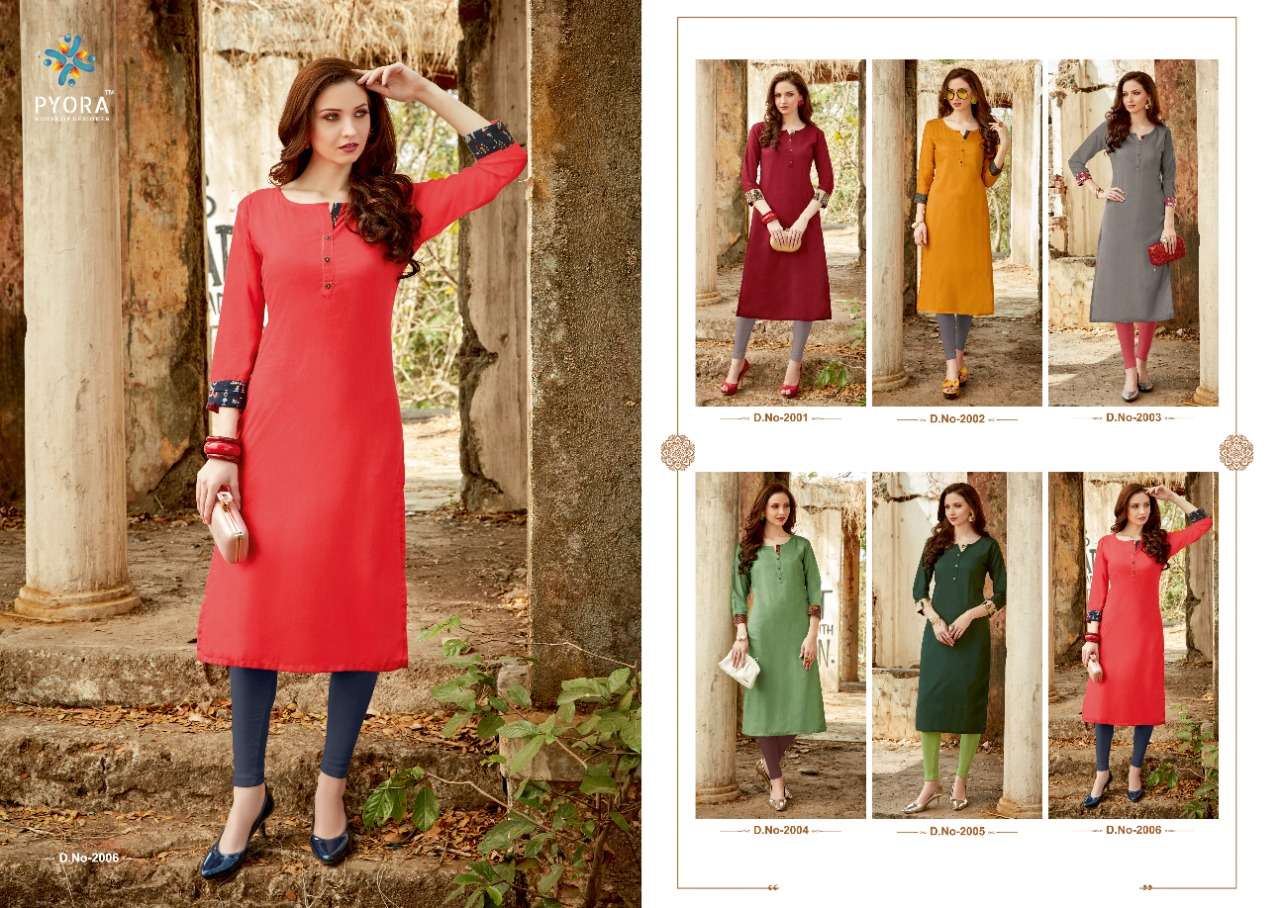 THAVKI VOL-2 BY PYORA 2001 TO 2006 SERIES STYLISH FANCY BEAUTIFUL COLORFUL CASUAL WEAR & ETHNIC WEAR PURE RAYON SLUB KURTIS AT WHOLESALE PRICE