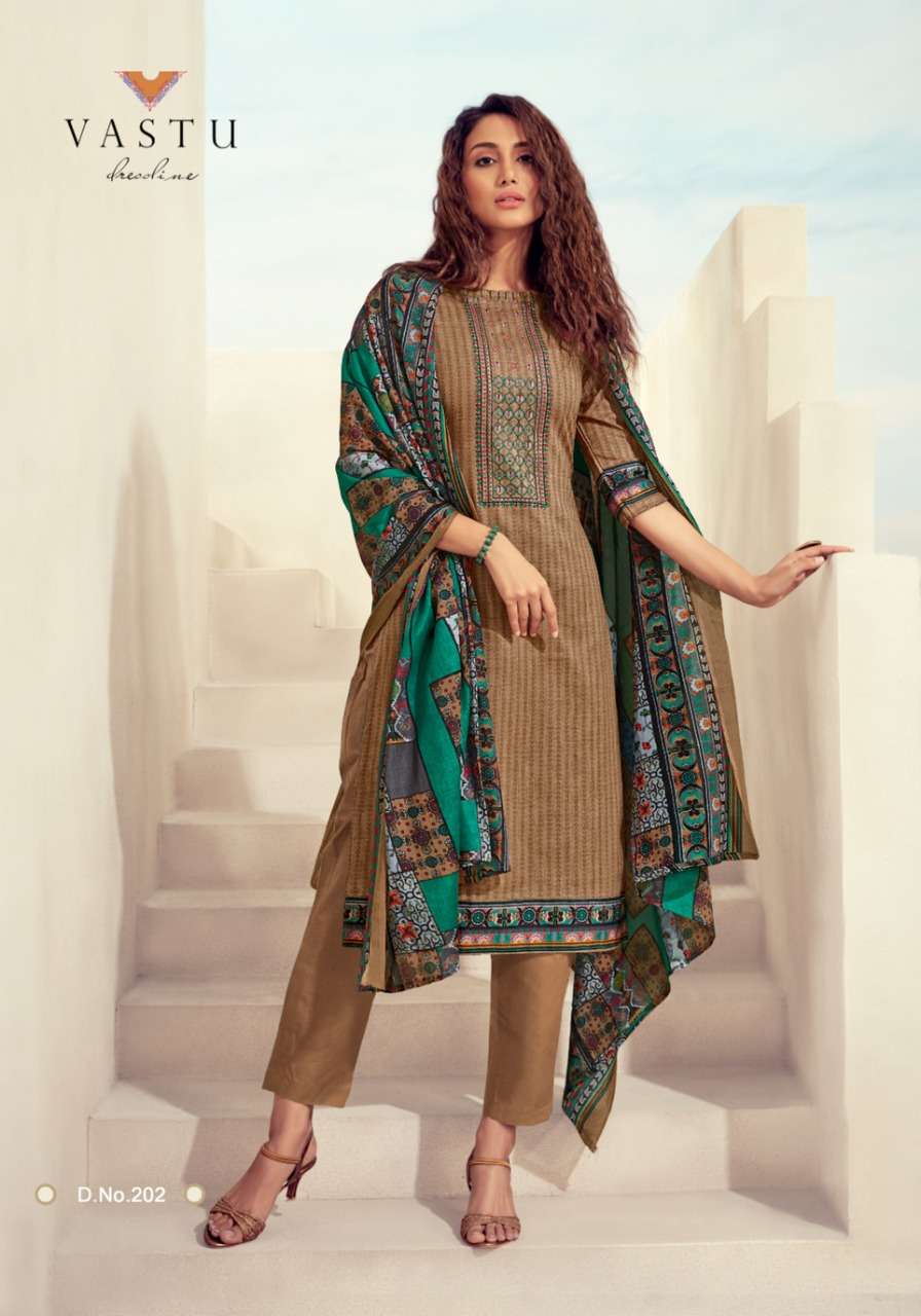 KALAMKAR VOL-2 BY VASTU TEX 201 TO 210 SERIES BEAUTIFUL SUITS STYLISH FANCY COLORFUL PARTY WEAR & OCCASIONAL WEAR COTTON LAWN PRINTED WITH WORK DRESSES AT WHOLESALE PRICE