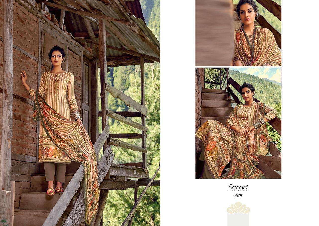 HABIBAH BY SANNA FASHION 9674 TO 9683 SERIES BEAUTIFUL SUITS STYLISH FANCY COLORFUL PARTY WEAR & OCCASIONAL WEAR PURE PASHMINA DIGITAL PRINTED DRESSES AT WHOLESALE PRICE