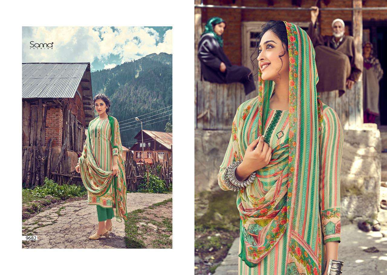 HABIBAH BY SANNA FASHION 9674 TO 9683 SERIES BEAUTIFUL SUITS STYLISH FANCY COLORFUL PARTY WEAR & OCCASIONAL WEAR PURE PASHMINA DIGITAL PRINTED DRESSES AT WHOLESALE PRICE