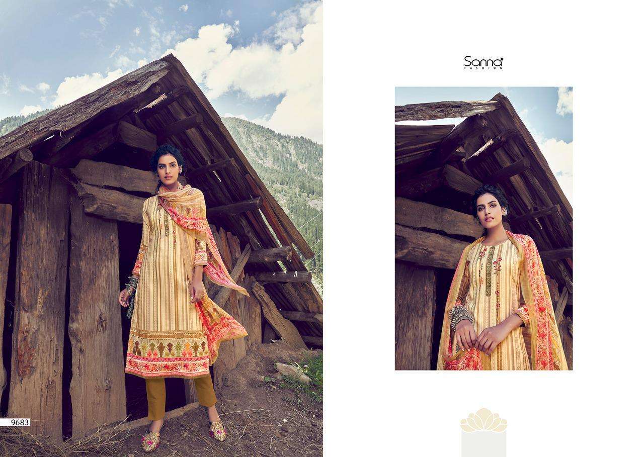 HABIBAH BY SANNA FASHION 9674 TO 9683 SERIES BEAUTIFUL SUITS STYLISH FANCY COLORFUL PARTY WEAR & OCCASIONAL WEAR PURE PASHMINA DIGITAL PRINTED DRESSES AT WHOLESALE PRICE