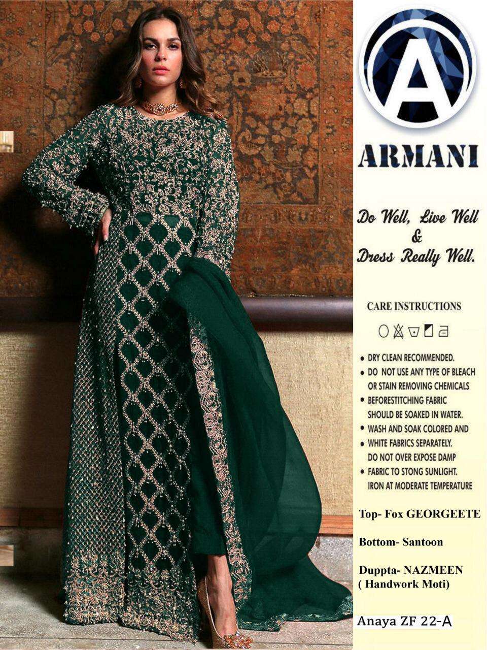RIMISHA 06 BY ARMANI 22 TO 22-D SERIES Z DESIGNER SUITS BEAUTIFUL FANCY COLORFUL STYLISH PARTY WEAR & OCCASIONAL WEAR FAUX GEORGETTE HEAVY EMBROIDERED DRESSES AT WHOLESALE PRICE