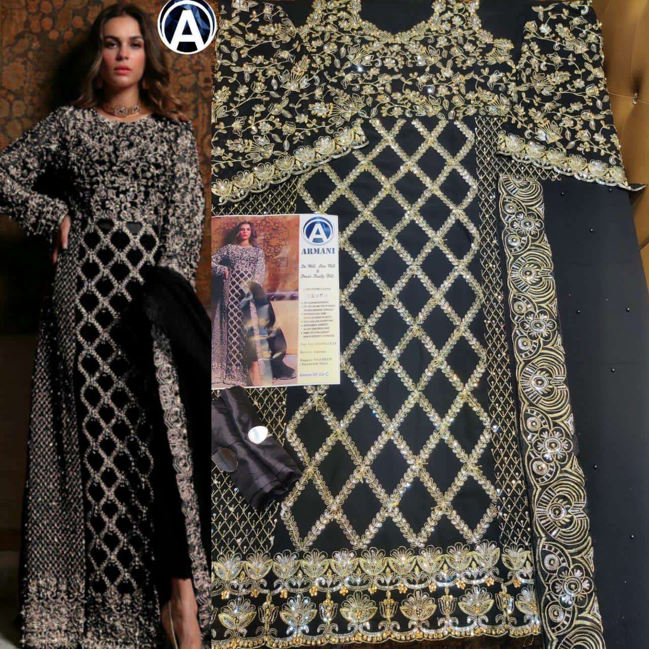 RIMISHA 06 BY ARMANI 22 TO 22-D SERIES Z DESIGNER SUITS BEAUTIFUL FANCY COLORFUL STYLISH PARTY WEAR & OCCASIONAL WEAR FAUX GEORGETTE HEAVY EMBROIDERED DRESSES AT WHOLESALE PRICE