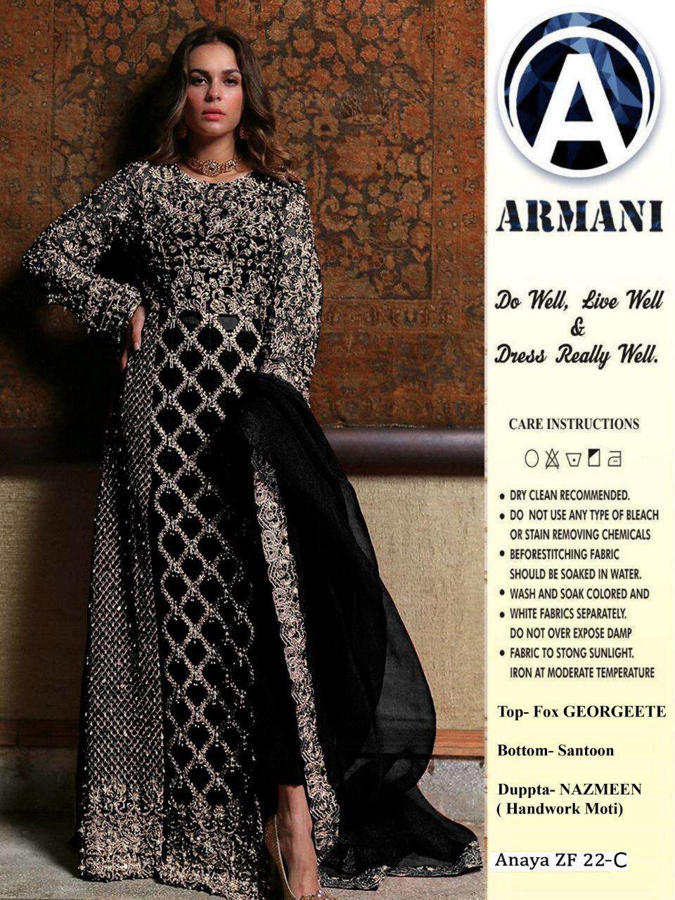 RIMISHA 06 BY ARMANI 22 TO 22-D SERIES Z DESIGNER SUITS BEAUTIFUL FANCY COLORFUL STYLISH PARTY WEAR & OCCASIONAL WEAR FAUX GEORGETTE HEAVY EMBROIDERED DRESSES AT WHOLESALE PRICE