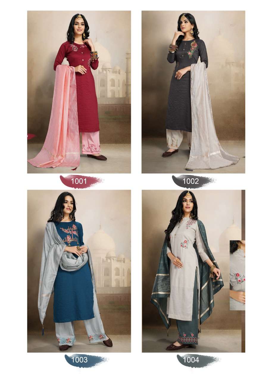 PRAKRIT BY A PLUS 1001 TO 1004 SERIES BEAUTIFUL SUITS STYLISH FANCY COLORFUL PARTY WEAR & OCCASIONAL WEAR MASKA LINING SILK DRESSES AT WHOLESALE PRICE