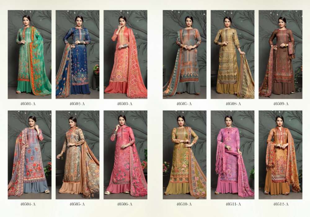 FLAVOURS VOL-2 BY NAAYIKA EXPORTS 40501-A TO 40512-A SERIES BEAUTIFUL SUITS STYLISH FANCY COLORFUL PARTY WEAR & OCCASIONAL WEAR PASHMINA PRINTED DRESSES AT WHOLESALE PRICE