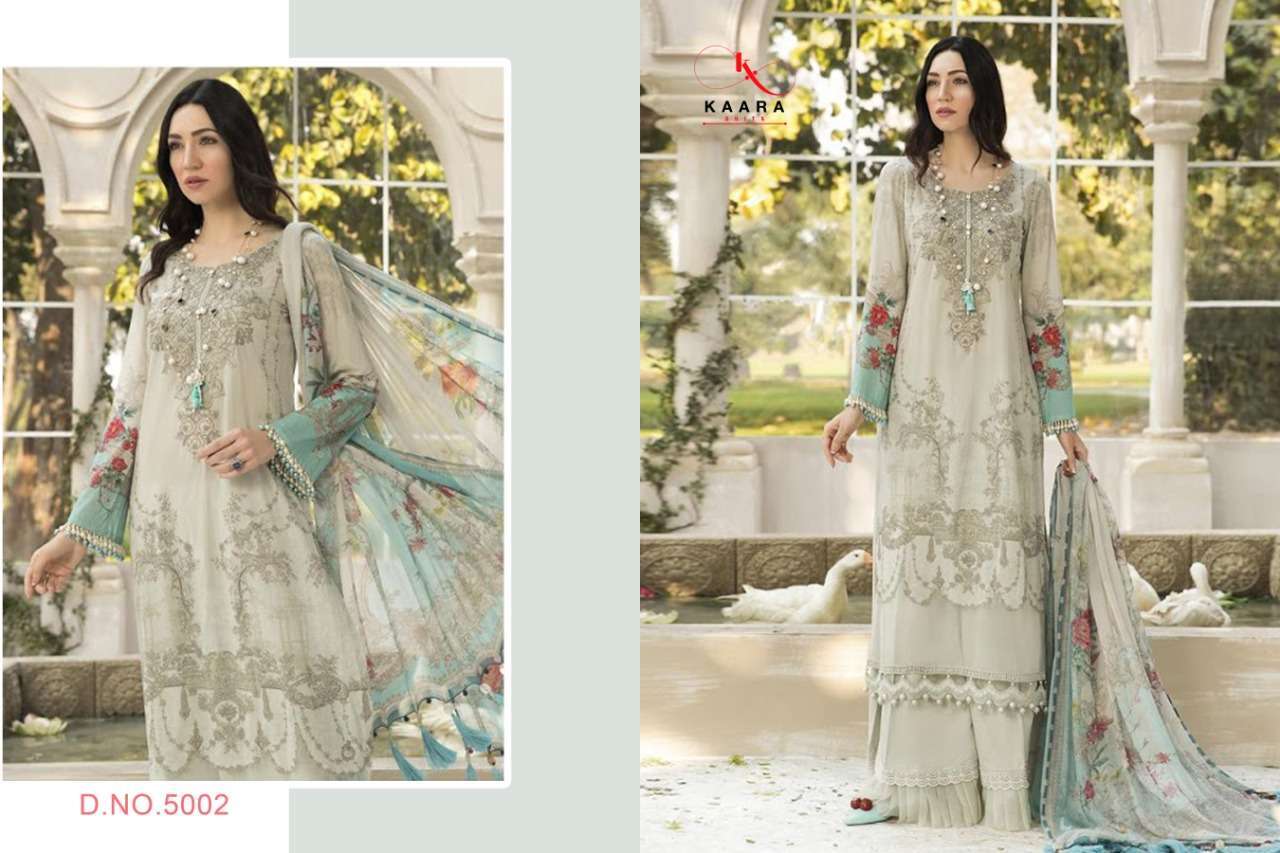 M.PRINT VOL-5 BY KAARA SUITS 5001 TO 5006 SERIES BEAUTIFUL SUITS STYLISH FANCY COLORFUL PARTY WEAR & OCCASIONAL WEAR PASHMINA DIGITAL PRINTED DRESSES AT WHOLESALE PRICE