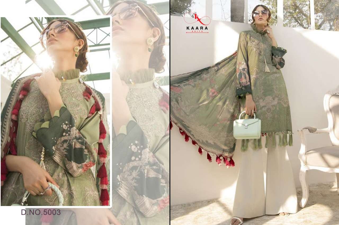 M.PRINT VOL-5 BY KAARA SUITS 5001 TO 5006 SERIES BEAUTIFUL SUITS STYLISH FANCY COLORFUL PARTY WEAR & OCCASIONAL WEAR PASHMINA DIGITAL PRINTED DRESSES AT WHOLESALE PRICE
